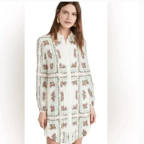 tory burch cora silk dress Tory Burch Cora Silk Dress ShirtDress 6 $498 Garden Veil NWT